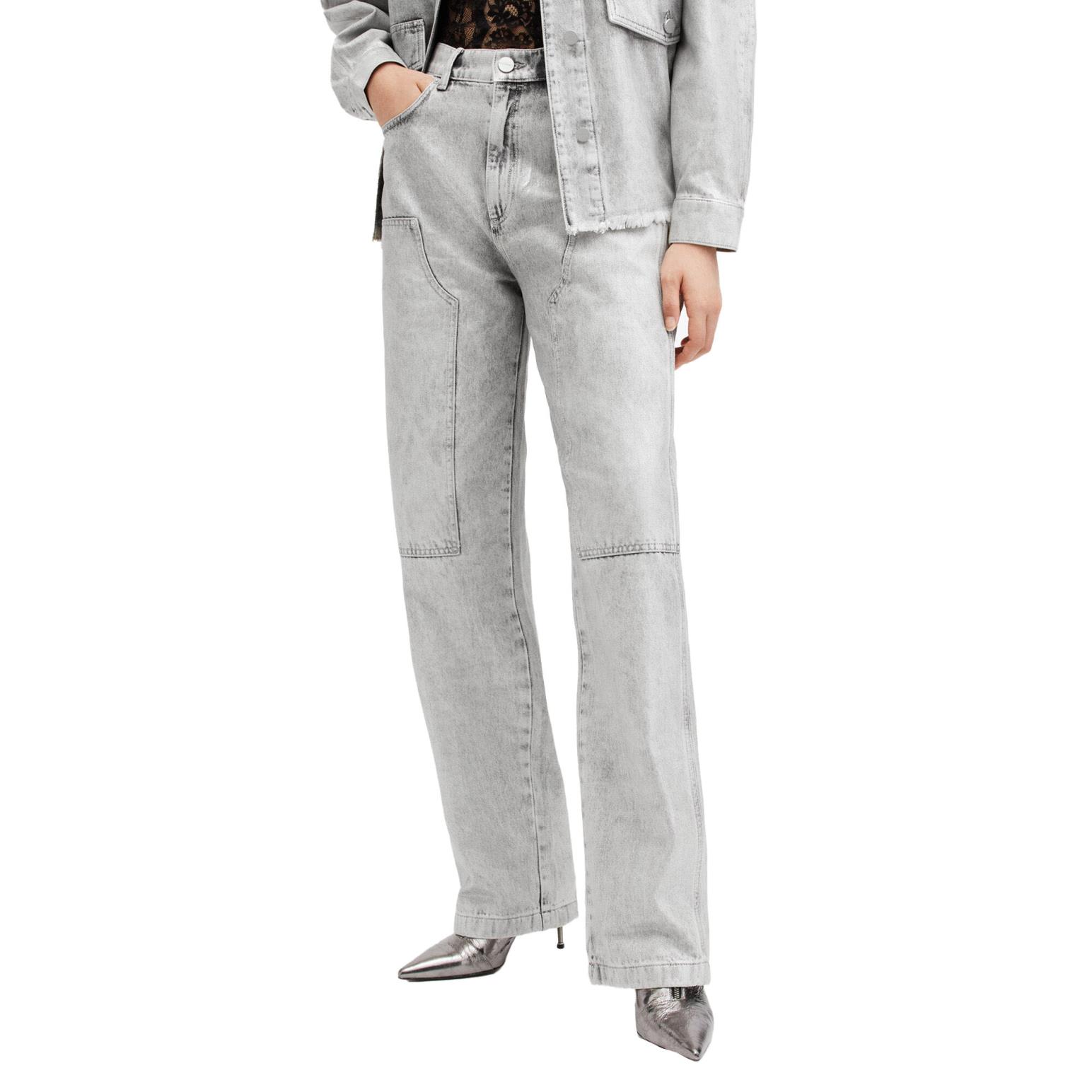 AllSaints Mia Metallic Wide Leg Denim Cargo Jeans